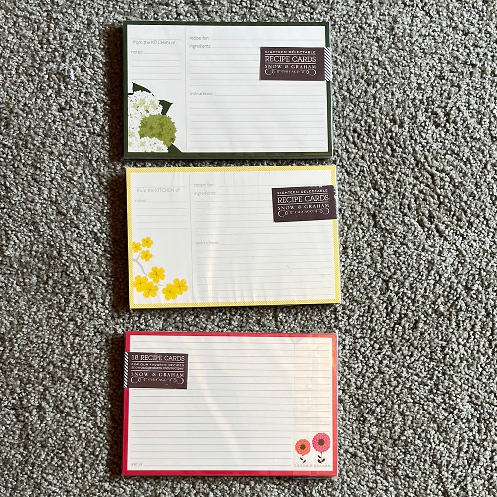 Set of Recipe Cards in Green, Yellow, and Red